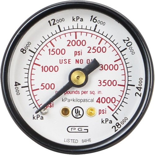 Pressure Gauges, 1-1/2" , 0 - 4000 psi, Back Mount, Analogue Distribution Jean Lapalme