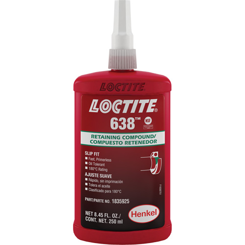Compos&eacute; de retenue Loctite 638, 250 ml, Bouteille, Vert Distribution Jean Lapalme