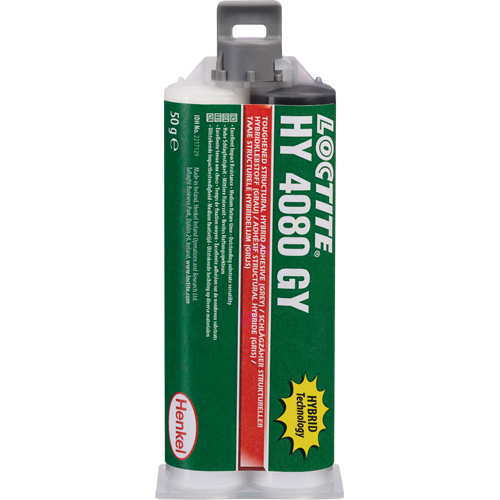 Adh&eacute;sif hybride pour r&eacute;parations structurales HY 4080 GY, Deux composants, Cartouche double, 50 g, Gris Distribution Jean Lapalme
