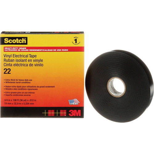 Scotch&reg; Vinyl Electrical Tape, 19 mm (3/4") x 33 m (108'), Black, 10 mils Distribution Jean Lapalme