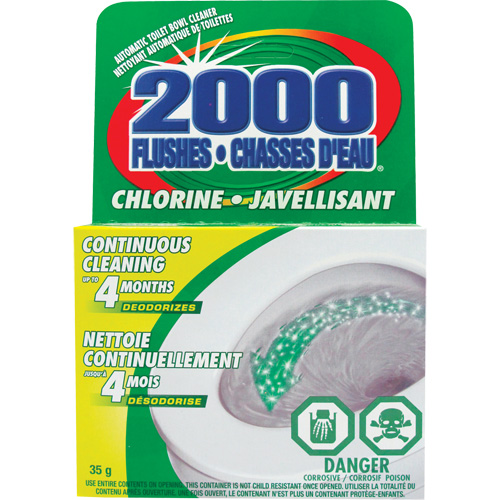 D&eacute;tergent pour cuvette de toilette 2000 Flushes avec agent de blanchiement, 35 g, Tampon Distribution Jean Lapalme