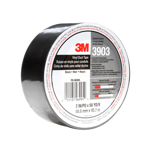 3903 Vinyl Duct Tape, 1245 mm (49") W x 46 m (151') L, 6.5 mils, Black Distribution Jean Lapalme