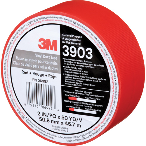 Rubans adh&eacute;sifs en vinyle 3903, 48 mm (2") la x 46 m (151') lo, 6,5 mils, Rouge Distribution Jean Lapalme