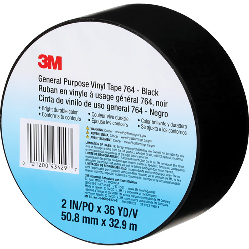 Ruban en vinyle pour travaux g&eacute;n&eacute;raux 764, 50,8 mm (2") la x 32,9 m (108') lo, 5 mils, Noir Distribution Jean Lapalme