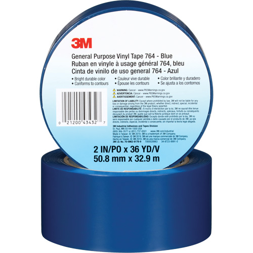 Ruban en vinyle pour travaux g&eacute;n&eacute;raux 764, 50,8 mm (2") la x 32,9 m (108') lo, 5 mils, Bleu Distribution Jean Lapalme