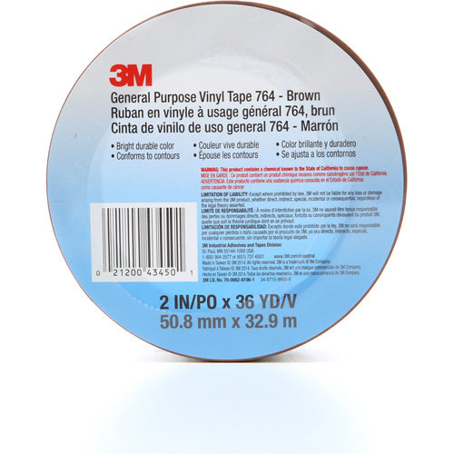 Ruban en vinyle pour travaux g&eacute;n&eacute;raux 764, 50,8 mm (2") la x 32,9 m (108') lo, 5 mils, Brun Distribution Jean Lapalme