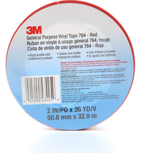 Ruban en vinyle pour travaux g&eacute;n&eacute;raux 764, 50,8 mm (2") la x 32,9 m (108') lo, 5 mils, Rouge Distribution Jean Lapalme