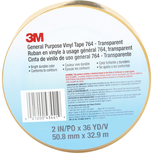 Ruban en vinyle pour travaux g&eacute;n&eacute;raux 764, 50,8 mm (2") la x 32,9 m (108') lo, 5 mils, Transparent Distribution Jean Lapalme