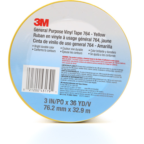 764 General-Purpose Vinyl Tape, 76 mm (3") W x 32.9 m (108') L, 5 mils, Yellow Distribution Jean Lapalme