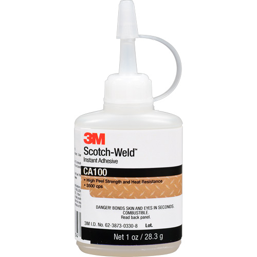 Adh&eacute;sif instantan&eacute; CA100 Scotch-Weld, Blanc cass&eacute;, Bouteille, 1 oz Distribution Jean Lapalme