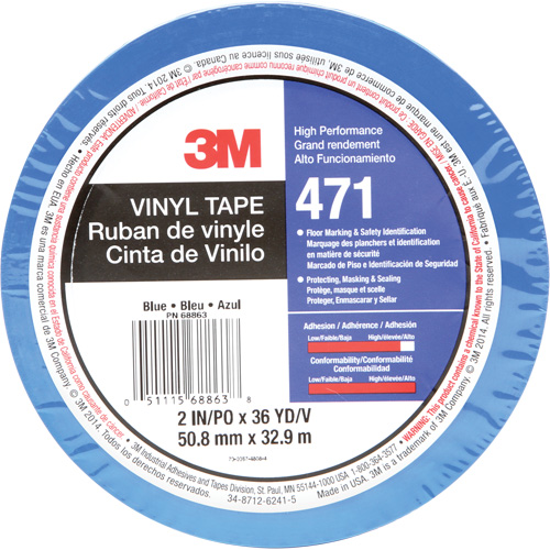 Ruban en vinyle 471, 50,8 mm (2") la x 32,9 m (108') lo, 5,2 mils, Bleu Distribution Jean Lapalme