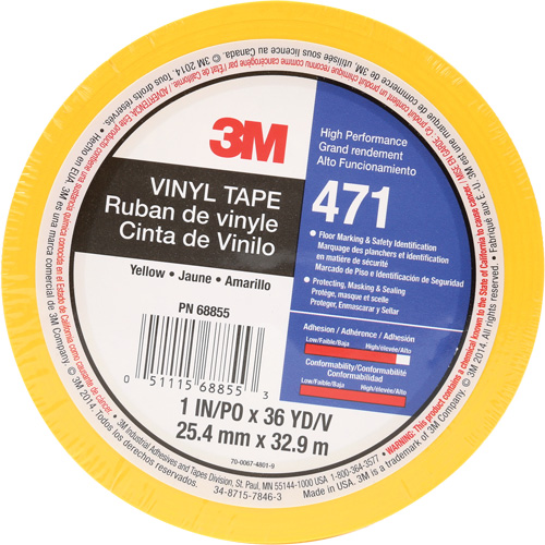471 Vinyl Tape, 25.4 mm (1") W x 32.9 m (108') L, 5.2 mils, Yellow Distribution Jean Lapalme