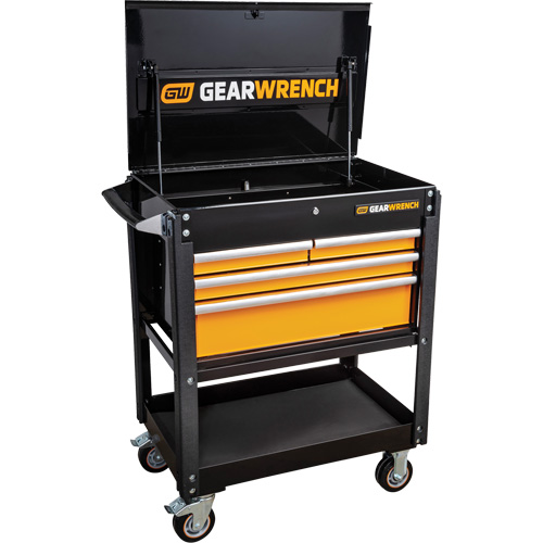 Chariot utilitaire, 4 tiroirs, 33" lo x 21" la x 42" h, Noir/Orange Distribution Jean Lapalme