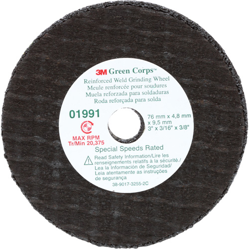 Green Corps Cut-Off Wheel, 3" x 0.188", 3/8" Arbor, Type 1, Aluminum Oxide, 35000 RPM Distribution Jean Lapalme