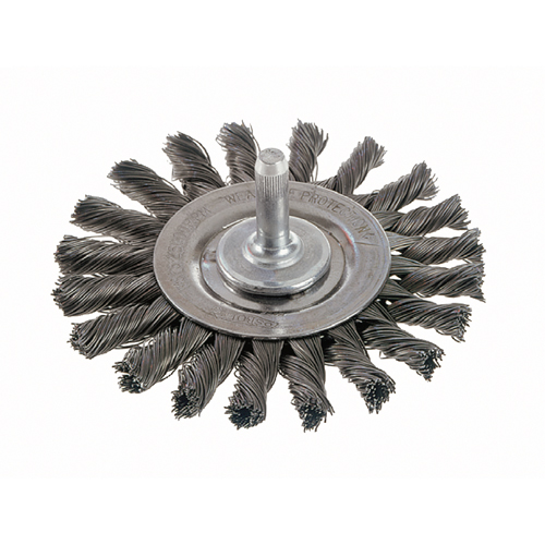 Knot Wire Wheel Brushes - Standard Twist Knot with 1/4" Shank, 4" Dia., 0.014" Fill, Steel Distribution Jean Lapalme