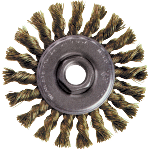 Brosse rotative &agrave; fils nou&eacute;s pour petites meuleuses haute vitesse, Dia. 4", Fils 0,02", Arbre 5/8"-11, Acier inoxydable Distribution Jean Lapalme