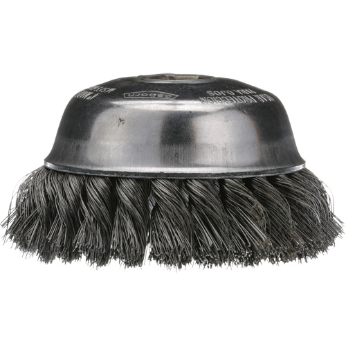 Brosse boisseau &agrave; fil nou&eacute;, 4" dia. x 5/8"-11 arbre Distribution Jean Lapalme