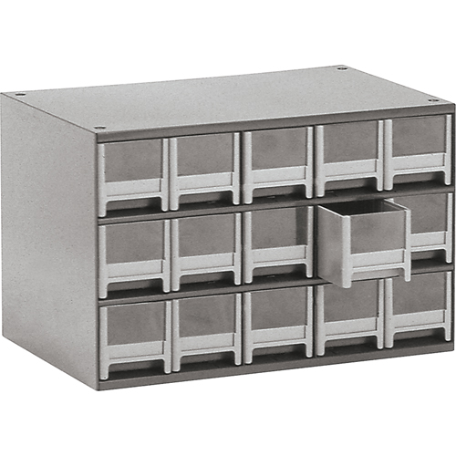 Modular Parts Cabinets, Steel, 15 Drawers, 17" x 10-9/16" x 3-1/16", Grey Distribution Jean Lapalme