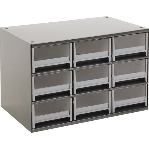 Modular Parts Cabinets, Steel, 9 Drawers, 17" x 10-9/16" x 3-1/16", Grey Distribution Jean Lapalme