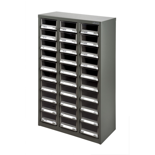 KPC-200 Parts Cabinet, Galvanized Steel, 30 Drawers, 21-3/10" x 10-2/5" x 36-9/10", Grey Distribution Jean Lapalme