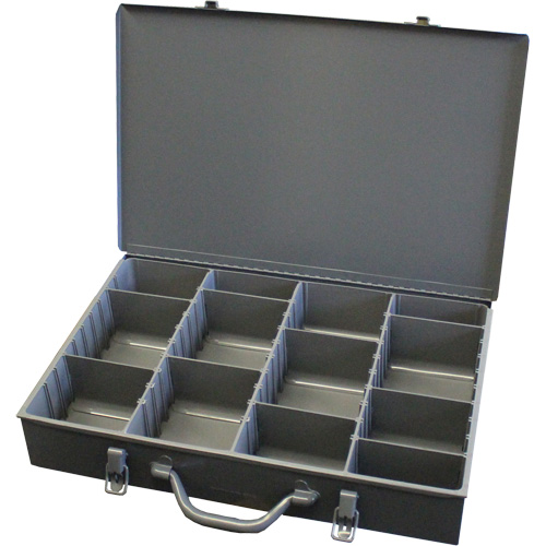 Adjustable Compartment Boxes, Steel, Variable Slots, 18" W x 12" D x 3" H, Grey Distribution Jean Lapalme
