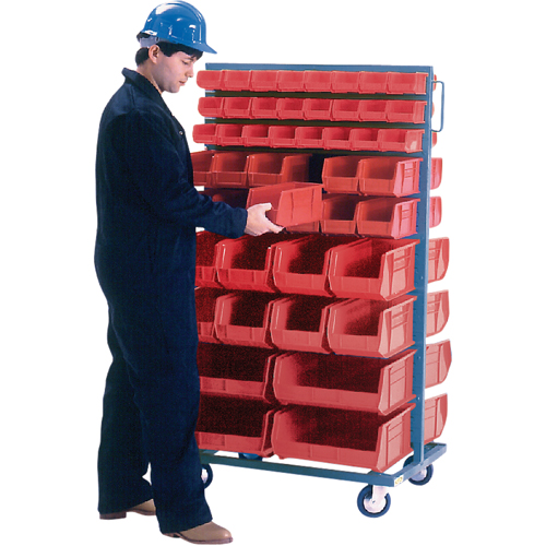 Support mobile deux c&ocirc;t&eacute;s pour bacs, &agrave; deux c&ocirc;t&eacute;s, 96 bacs, 36" la x 24" p x 63" h Distribution Jean Lapalme