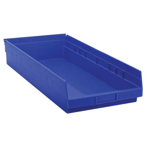 Shelf Bins, 11-1/8" W x 4" H x 23-5/8" D, Blue, 50 lbs. Capacity Distribution Jean Lapalme
