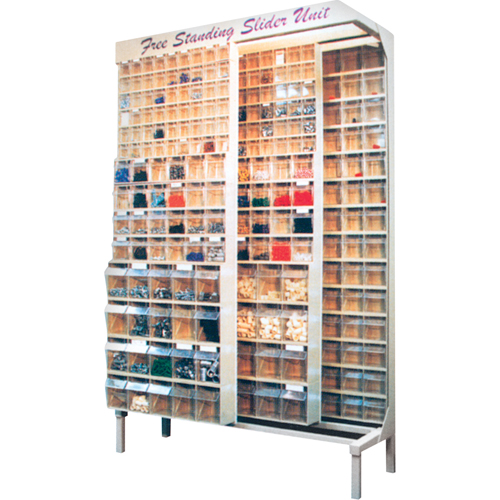 SYST&egrave;ME COULISSANT A/56BACS16"PX74"HX48"LA, 48" la x 18" p x 77" h, 56 bacs Distribution Jean Lapalme