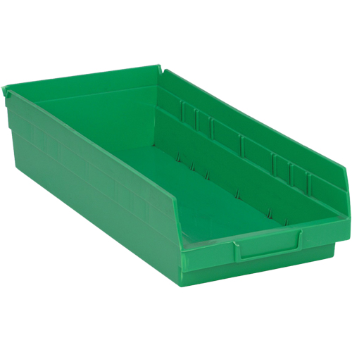 Shelf Bins, 8-1/8" W x 4" H x 17-7/8" D, Green, 40 lbs. Capacity Distribution Jean Lapalme