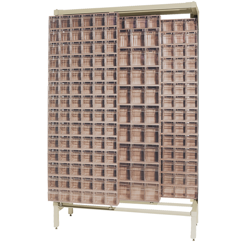 Syst&egrave;me de stockage &agrave; glissi&egrave;re &agrave; bacs basculants autonome, 48" la x 18" p x 77" h, 303 tiroirs Distribution Jean Lapalme