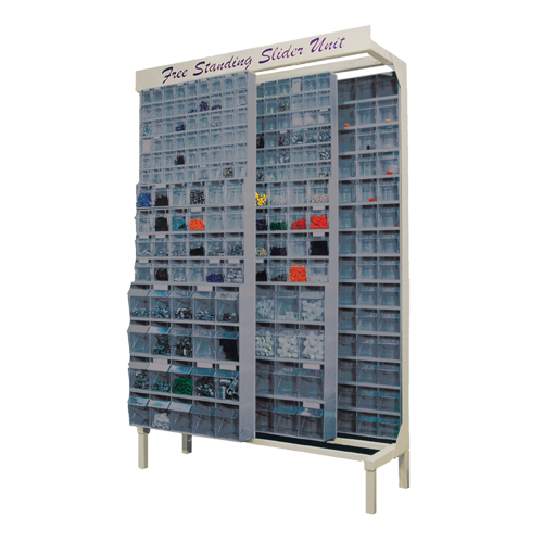 Syst&egrave;me de stockage &agrave; glissi&egrave;re &agrave; bacs basculants autonome, 48" la x 18" p x 77" h, 180 tiroirs Distribution Jean Lapalme