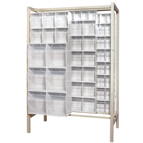 Free-Standing Tip-Out Bins Slider System, 51-1/4" W x 26" D x 77" H, 101 Drawers Distribution Jean Lapalme