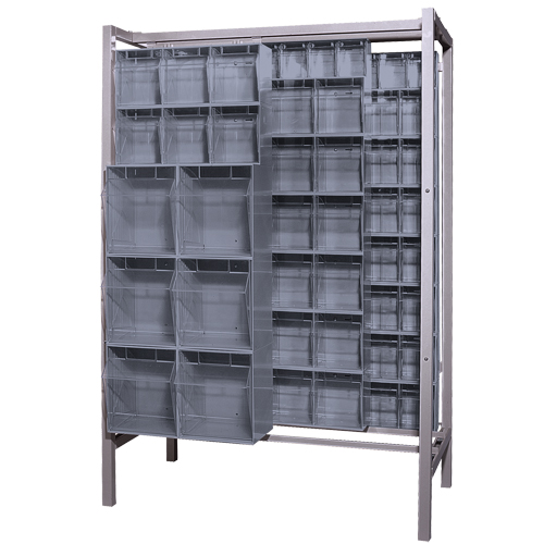 Syst&egrave;me de stockage &agrave; glissi&egrave;re &agrave; bacs basculants autonome, 51-1/4" la x 26" p x 77" h, 101 tiroirs Distribution Jean Lapalme