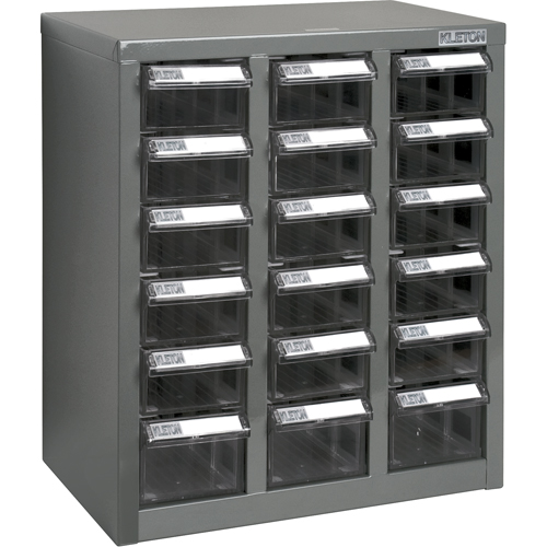 Casiers pour pi&egrave;ces KPC-600, Acier galvanis&eacute;, 18 tiroirs, 13-9/10" x 8-7/10" x 16-3/10", Gris Distribution Jean Lapalme
