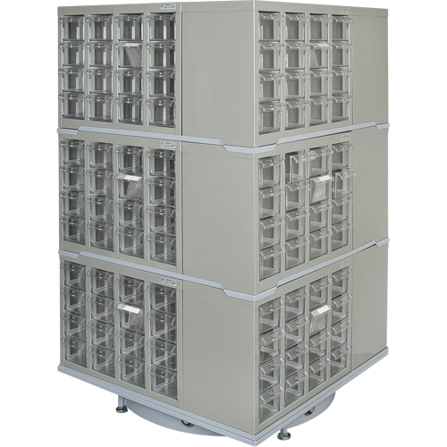 Armoire industrielle robuste avec carrousel &agrave; tiroirs, Acier, 192 tiroirs, 27" la x 27" p x 48" h, Gris Distribution Jean Lapalme