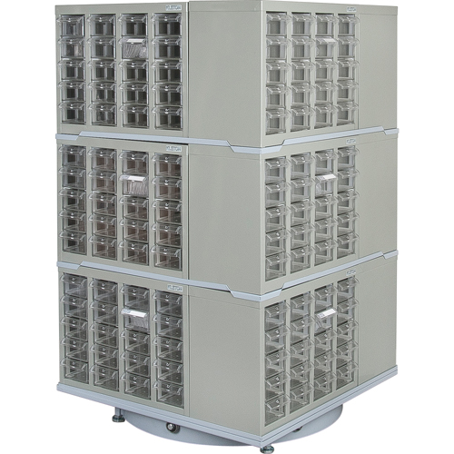 Armoire industrielle robuste avec carrousel &agrave; tiroirs, Acier, 240 tiroirs, 27" la x 27" p x 48" h, Gris Distribution Jean Lapalme