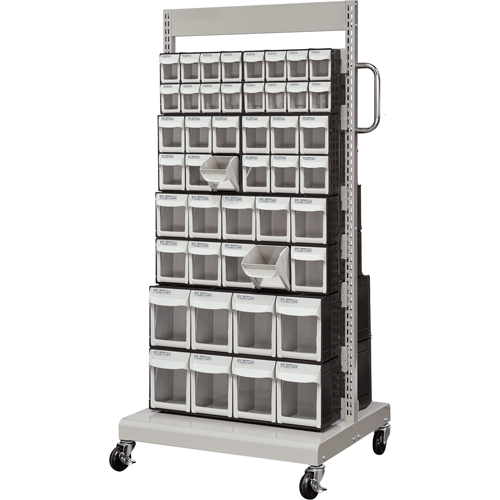 Servante mobile de bacs &agrave; plateaux inclinables, &agrave; deux c&ocirc;t&eacute;s, 92 bacs, 26-1/4" la x 22" p x 57-1/2" h Distribution Jean Lapalme
