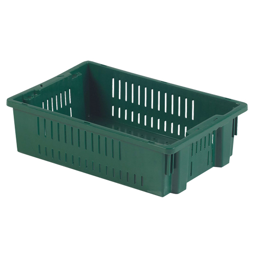 Agricultural Plastic Stack-N-Nest Container, 13.1" x 19.7" x 5.6", Green Distribution Jean Lapalme