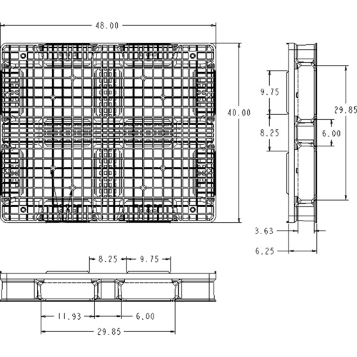 Palette en plastique RackoCell, Acc&egrave;s de Quatre c&ocirc;t&eacute;s, 48" lo x 40" la x 6-1/3" h Distribution Jean Lapalme