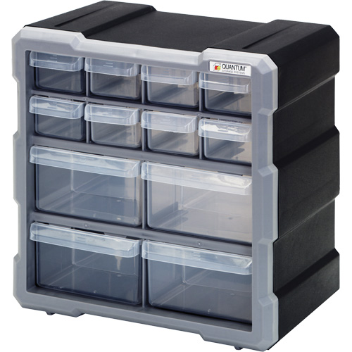 Drawer Cabinet, Plastic, 12 Drawers, 10-1/2" x 6-1/4" x 10-1/4", Black Distribution Jean Lapalme