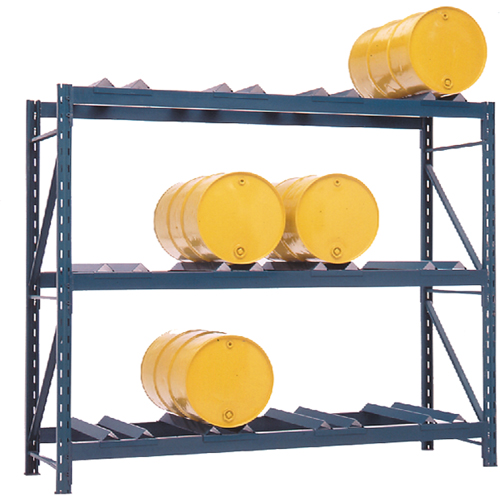 Rayonnages pour barils, 12 barils, 112" la x 36" p x 96" h Distribution Jean Lapalme