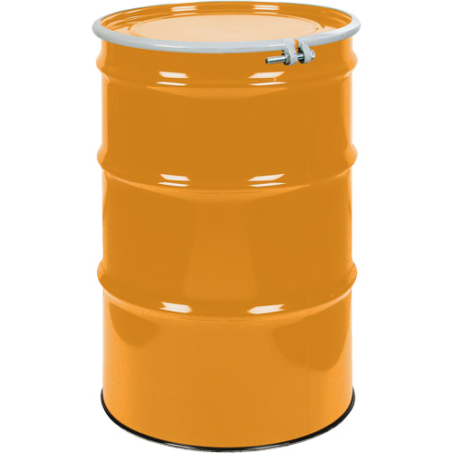 Barils en acier, 55 gal. US (45 gal. imp.), Non doubl&eacute;, Orange, Dessus ouvert, UN1A2/Y1.5/150, Calibre 16 Distribution Jean Lapalme