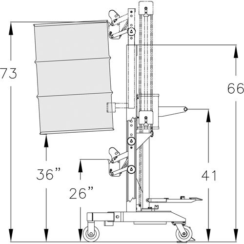 Manipulateur ergonomique de baril &agrave; port&eacute;e &eacute;lev&eacute;, DM-100-HR, 30 - 85 gal. US (25 - 70 gal. imp.) Distribution Jean Lapalme