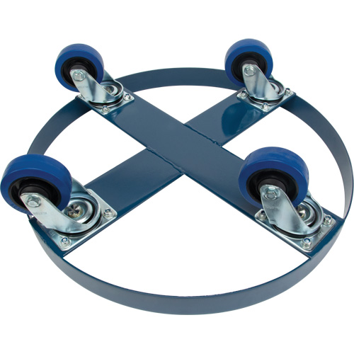 Chariot pour baril, Acier, Capacit&eacute;e 1400 lb, Diam&egrave;tre 24", Roue en &eacute;lastique bleu Distribution Jean Lapalme