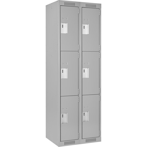 Clean Line Lockers, 3 -tier, Bank of 2, 24" x 18" x 72", Steel, Grey, Rivet (Assembled) Distribution Jean Lapalme