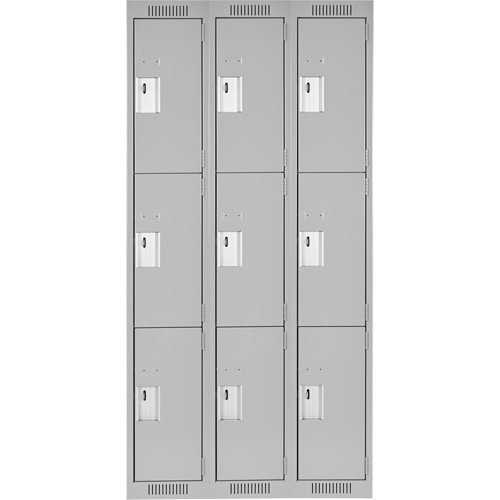 Clean Line Lockers, 3 -tier, Bank of 3, 36" x 18" x 72", Steel, Grey, Rivet (Assembled) Distribution Jean Lapalme