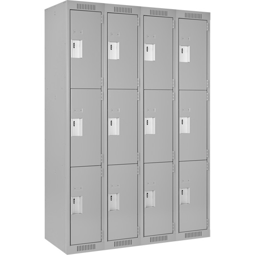 Clean Line Lockers, 3 -tier, Bank of 4, 48" x 18" x 72", Steel, Grey, Rivet (Assembled) Distribution Jean Lapalme
