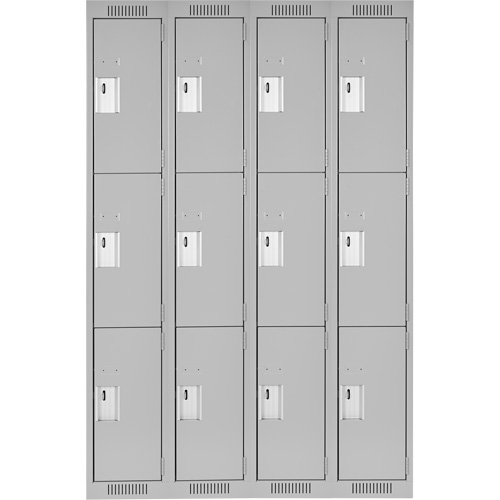 Clean Line Lockers, 3 -tier, Bank of 4, 48" x 18" x 72", Steel, Grey, Rivet (Assembled) Distribution Jean Lapalme