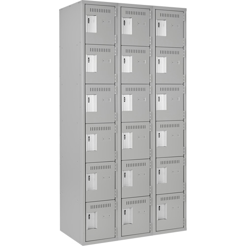 Clean Line Lockerettes, 6 -tier, Bank of 3, 36" x 18" x 72", Steel, Grey, Rivet (Assembled) Distribution Jean Lapalme