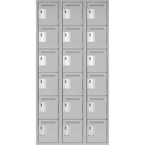 Clean Line Lockerettes, 6 -tier, Bank of 3, 36" x 18" x 72", Steel, Grey, Rivet (Assembled) Distribution Jean Lapalme